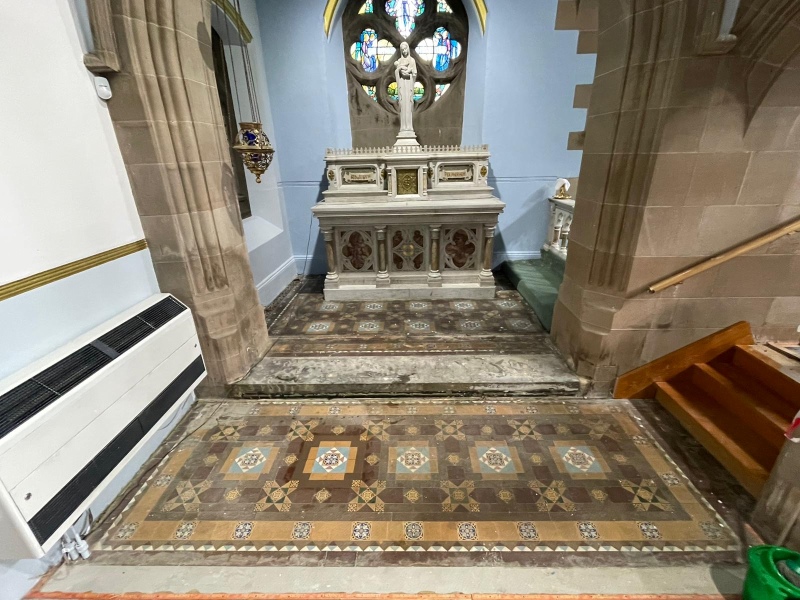 Victorian Tiled Chancel Floor Before Cleaning St Marys Coatbridge